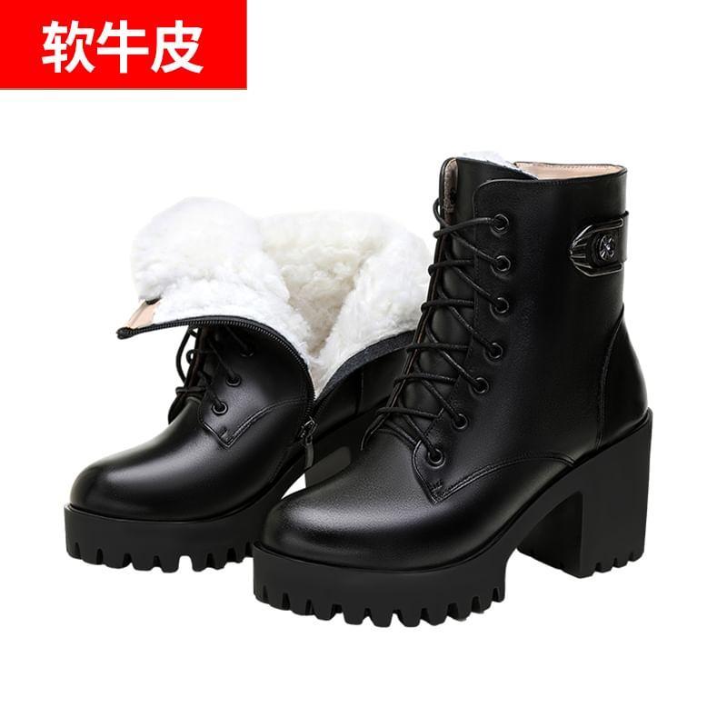 Platform Block Heel Lace Up Short Boots Product Image