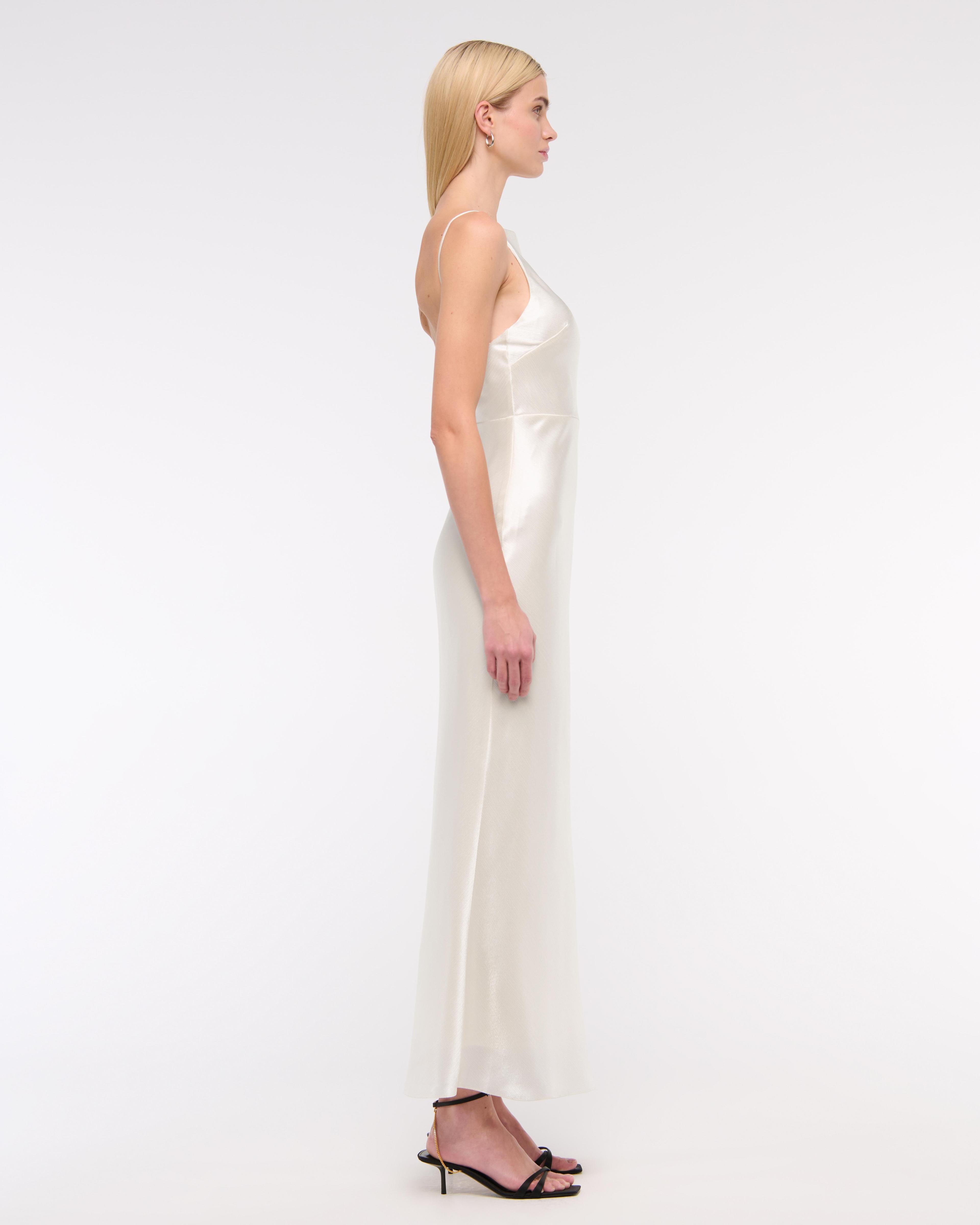 High-Neck Crinkle Satin Maxi Dress Product Image