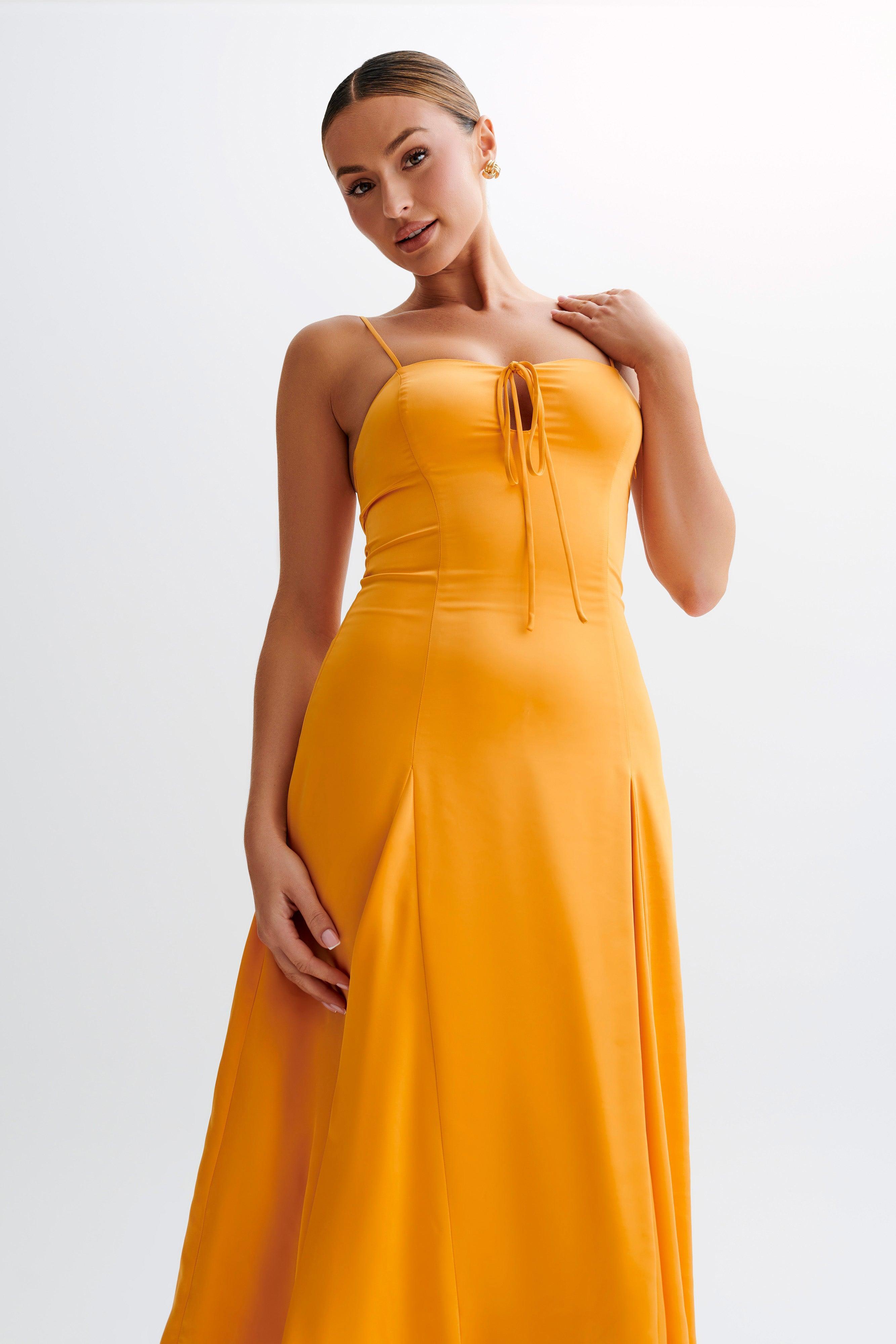 Luciana Satin Midi Dress - Tangerine Product Image