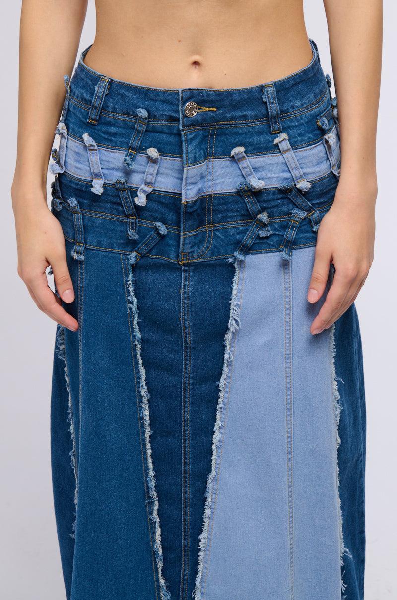 ALL OVER DISTRESSED DENIM SKIRT Product Image