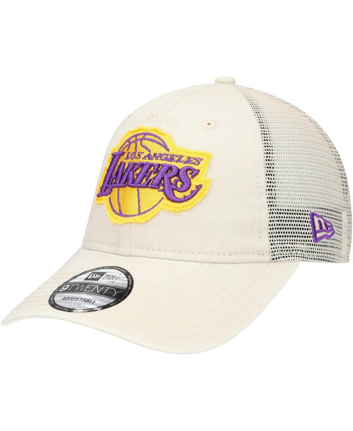 Mens New Era Cream Los Angeles Lakers Rough Edge Logo Trucker 9TWENTY Adjustable Hat Product Image