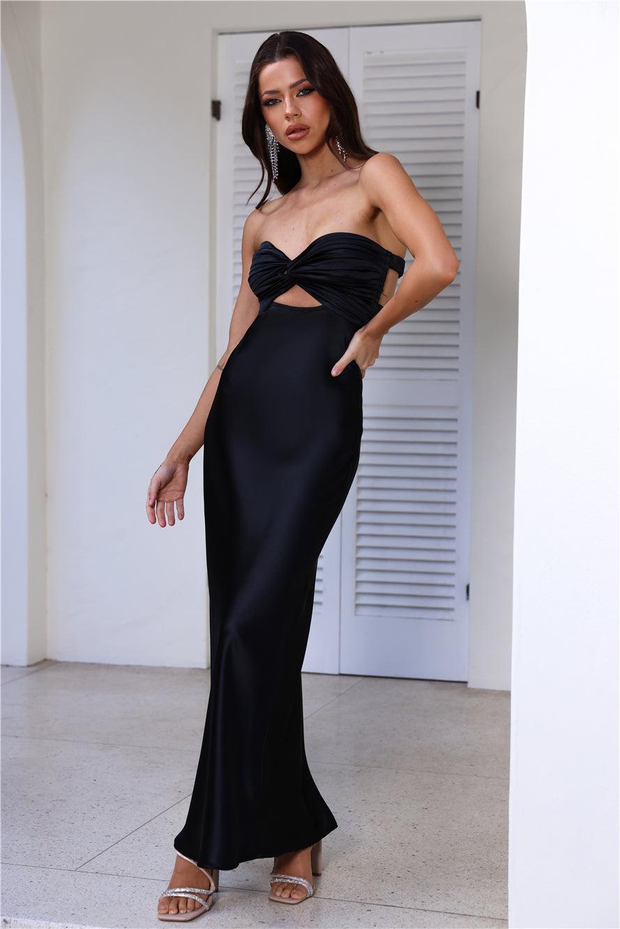 Curious Heart Satin Maxi Dress Black Product Image