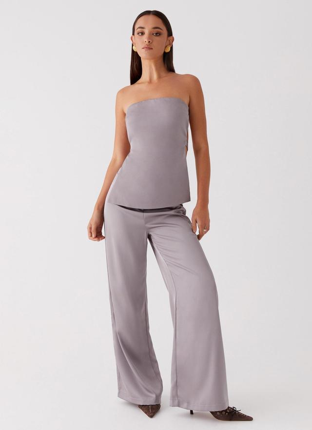 Palm Cove Satin Pants - Grey Product Image