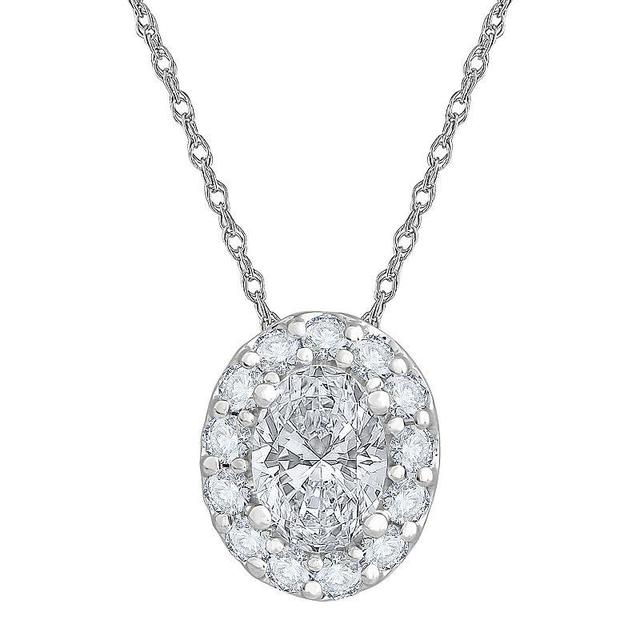 Diamond Medley 14k White Gold 1 Carat T.W. Lab-Grown Diamond Oval Halo Pendant Necklace, Womens Product Image