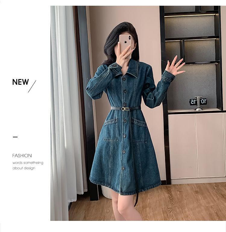 Long-Sleeve Denim A-Line Shirt Dress Product Image