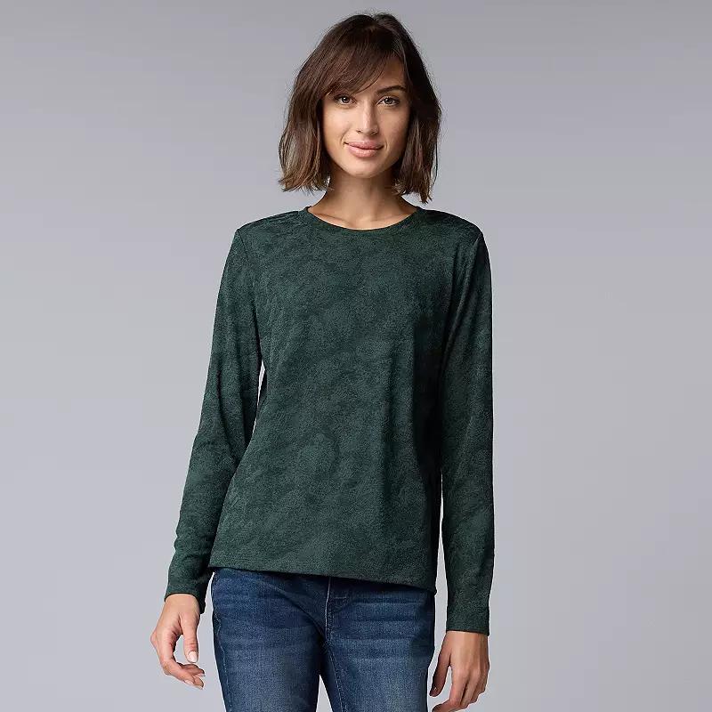 Womens Simply Vera Vera Wang Long Sleeve Crew Neck Tee Dark Dill Grey product image