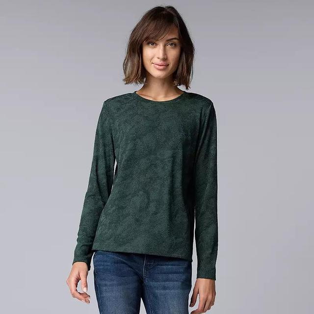 Womens Simply Vera Vera Wang Long Sleeve Crew Neck Tee Dark Dill Grey Product Image