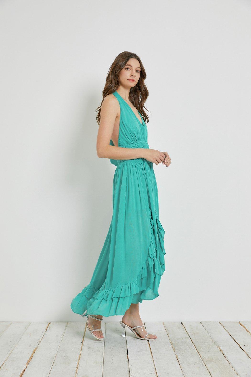 Crinkled Ruffle Halter-Dress Product Image