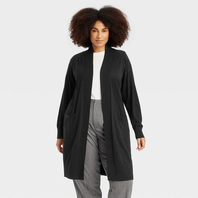 Womens Americas Duster Cardigan - A New Day Black 1X Product Image