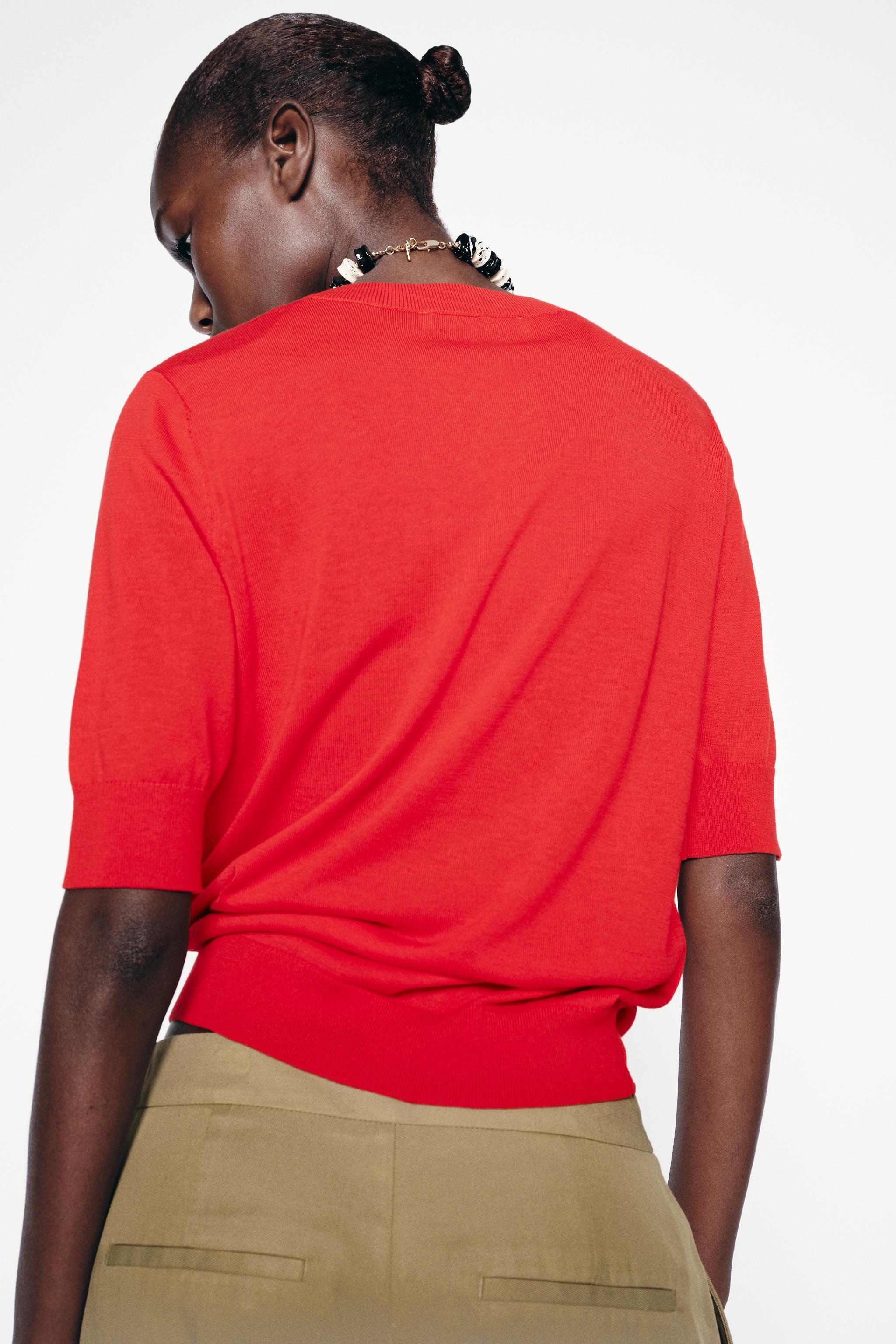 PLAIN KNIT BASIC SHORT SLEEVE TOP Product Image