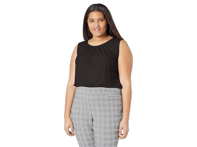 Calvin Klein Plus Size Solid Matte Jersey Pleat Round Neck Sleeveless Tank Top Product Image