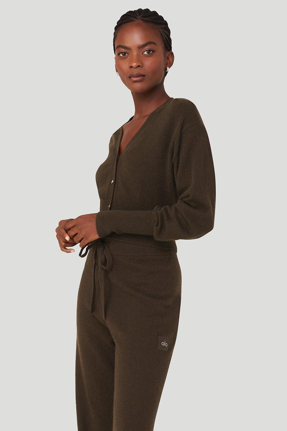 Cashmere Jet Set Cardigan Sweatshirt Brown, Size: XS | Alo Yoga Product Image