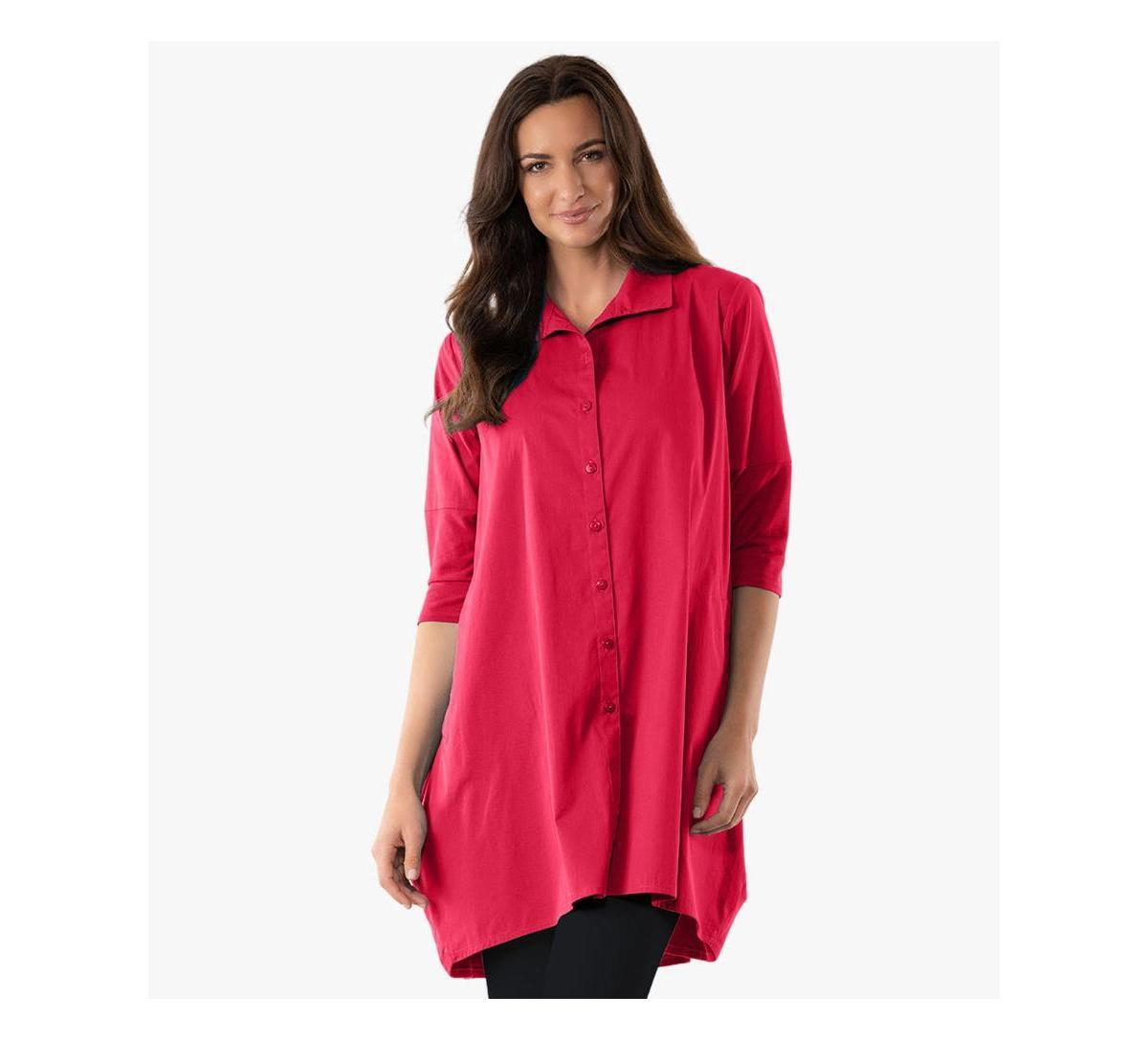 Stella Carakasi Womens 3/4 Sleeve Button-Front Cotton Poplin Shirt Top Tiburon Tunic Icon Product Image