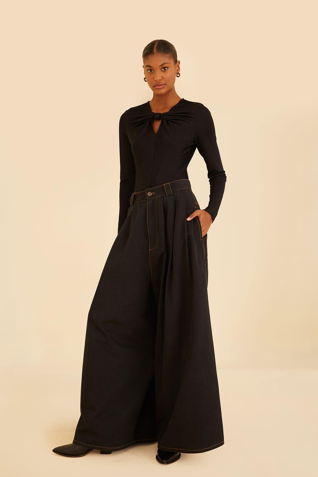 Black Canvas Maxi Pleated Pants Product Image