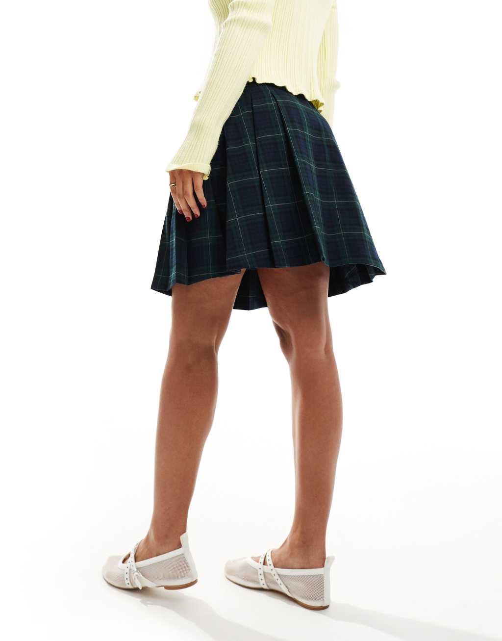 Mango plaid pleated mini skirt in blue Product Image