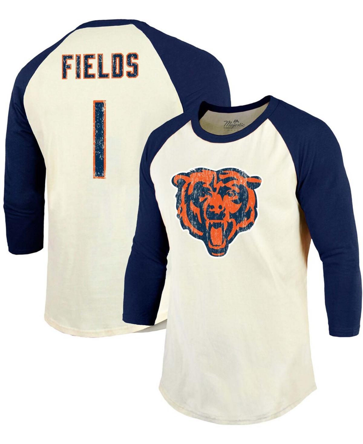 Mens Justin Fields Cream Chicago Bears Player Name Number Raglan 3/4 Sleeve T-shirt - Cream Product Image