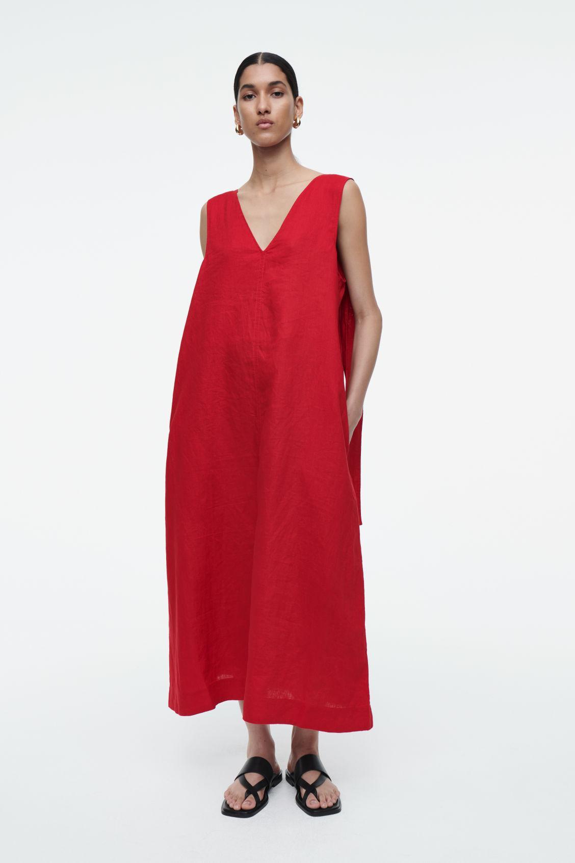 LINEN A-LINE MIDI DRESS Product Image