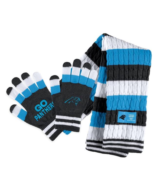 Womens Wear by Erin Andrews Carolina Panthers Striped Scarf and Gloves Set Product Image