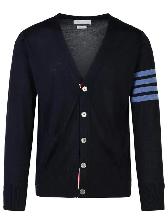 '4 Bar' Navy Wool Cardigan In Black Product Image