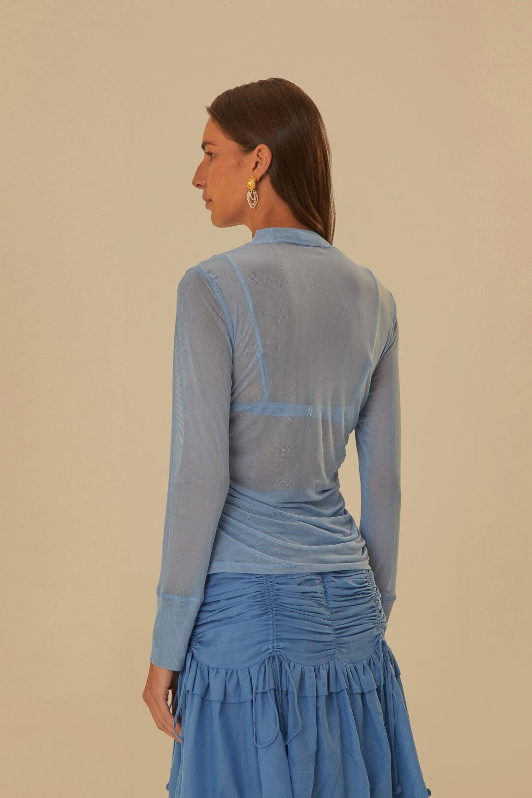 Blue Tulle Long Sleeved Blouse Product Image