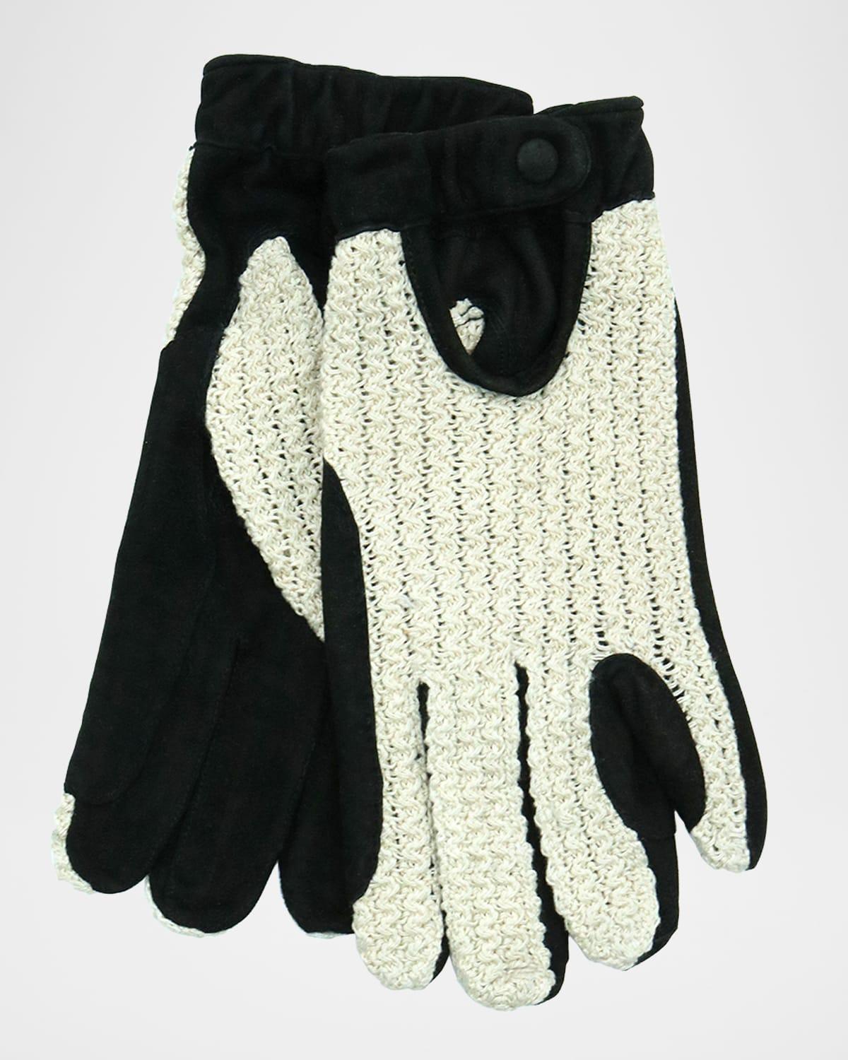 Mens Suede Gloves with Crochet Cotton Top Product Image