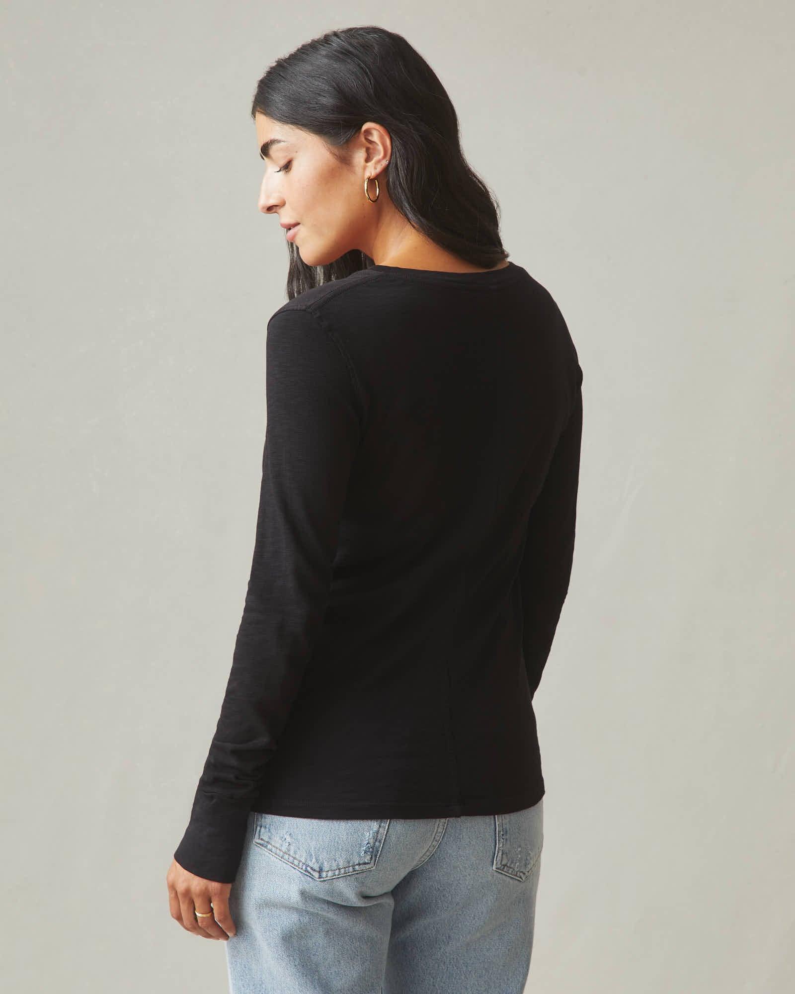 Premium Slub V-Neck Tee Long Sleeve - Black Female Product Image