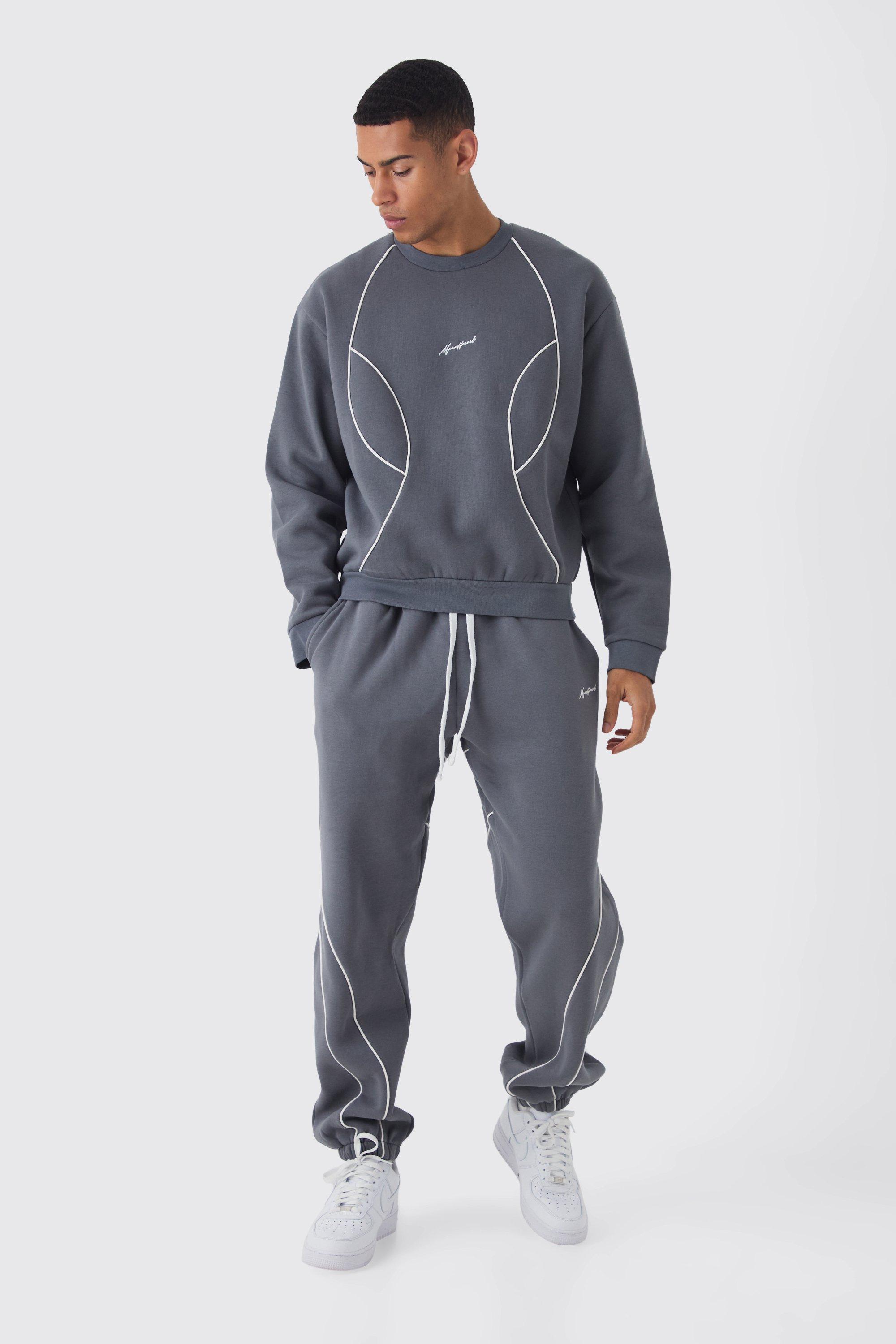 Oversized Boxy Man Piping Detail Sweatshirt Tracksuit | boohooMAN USA Product Image