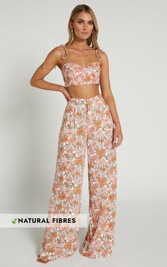 Amalie The Label - Lorete Linen Blend High Rise Wide Leg Pants in Wildflower Floral Product Image