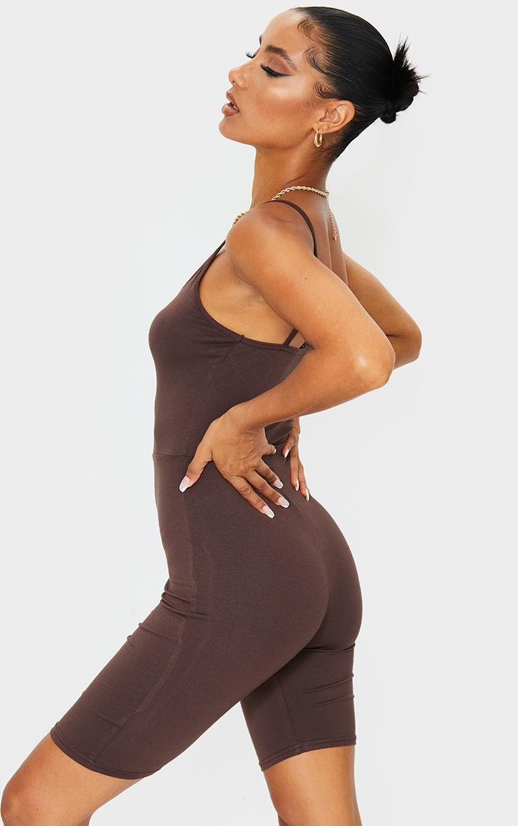 Chocolate Basic Strappy Plunge Unitard Product Image