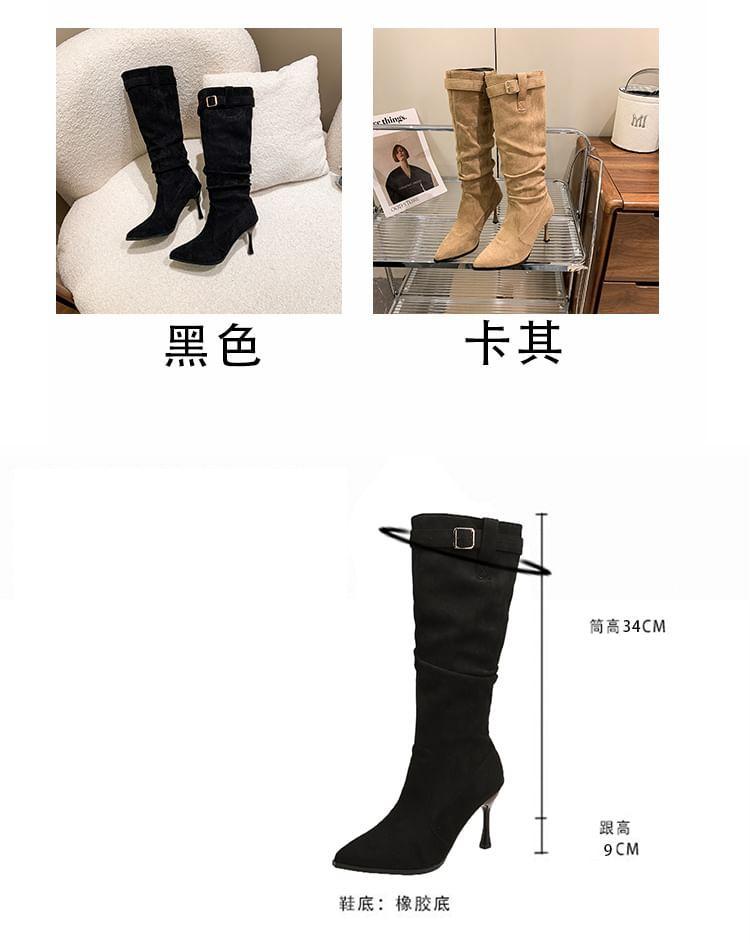 Pointed Toe Belted Faux Suede High Heel Knee High Boots Product Image