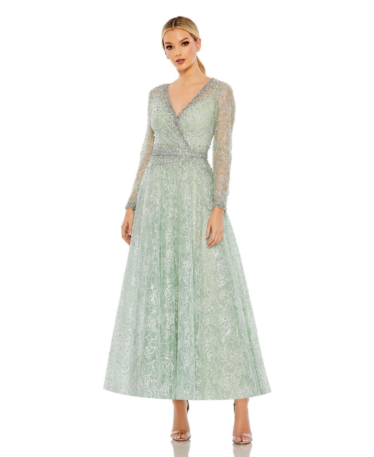 Womens Crystal-Embellished Long-Sleeve Midi-Dress Product Image