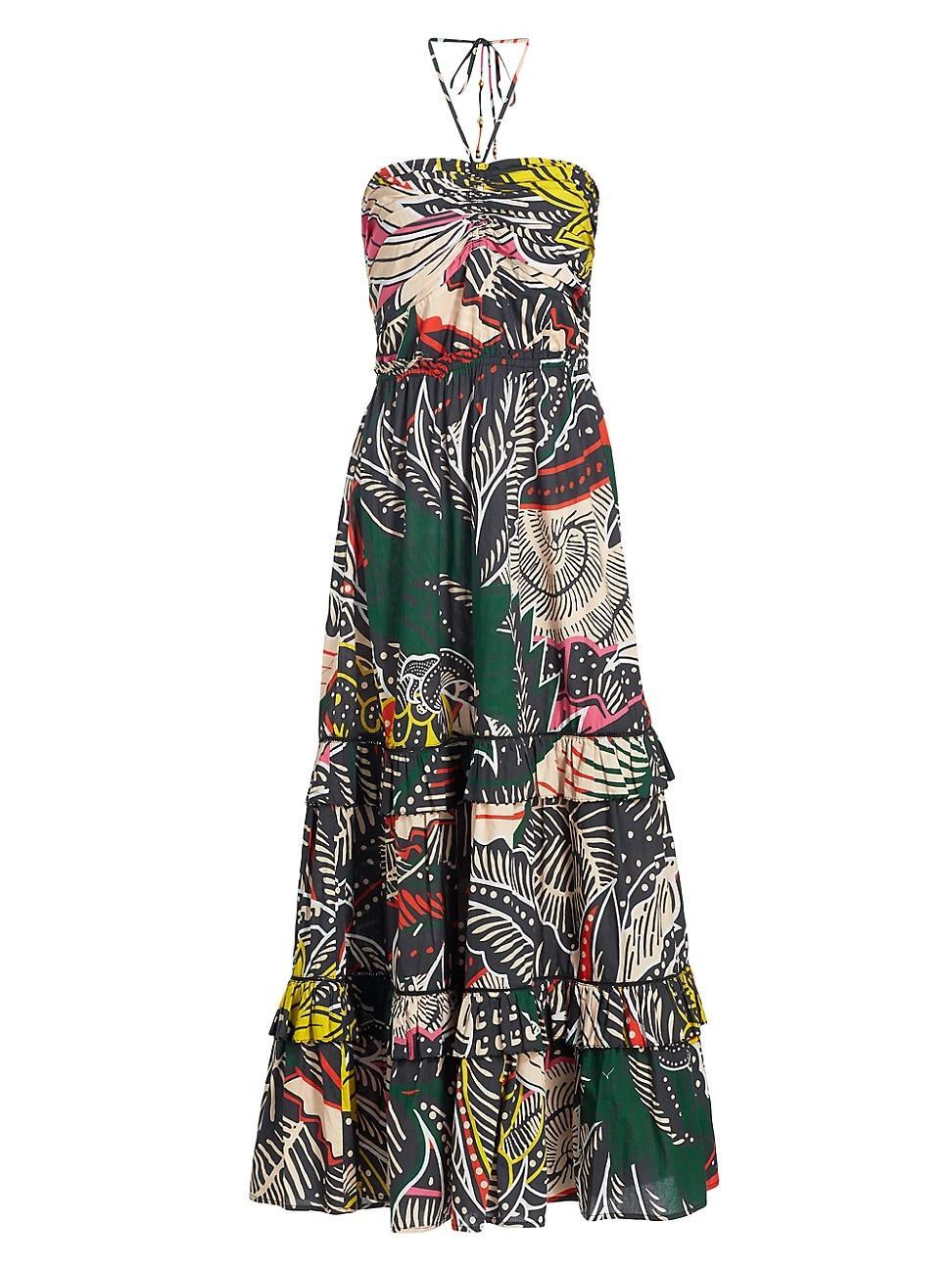 Womens June Abstract Cotton Halter Maxi Dress Product Image