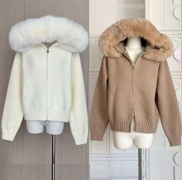 Fluffy Hooded Plain Zip Cropped Cardigan Product Image