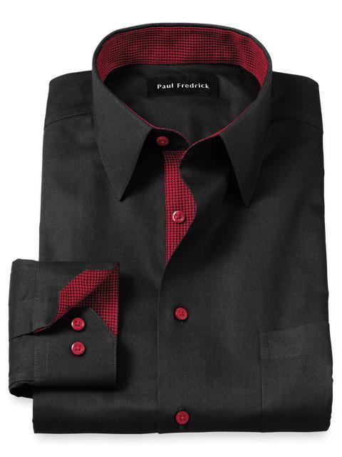 Non-Iron Cotton Solid Dress Shirt With Contrast Trim - Black Product Image