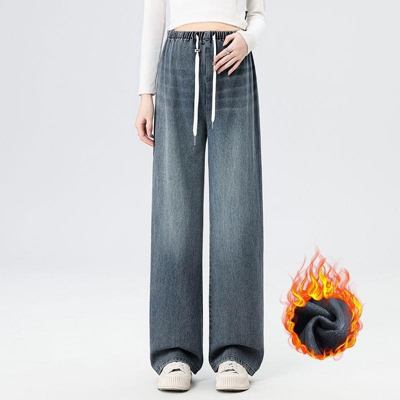 Maternity Drawstring Waist Washed Straight Leg Jeans Product Image