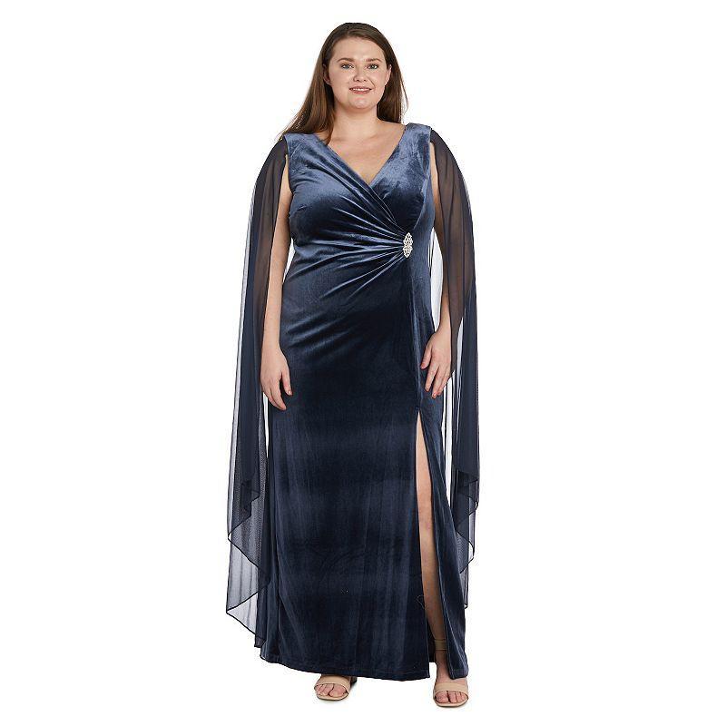 Plus Size R&M Richards Long Chiffon Caped Surplice Neck Maxi Wrap Dress, Womens Grey Product Image