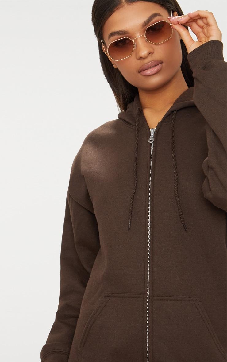 Chocolate Brown Oversized Fit Zip Front Hoodie Product Image