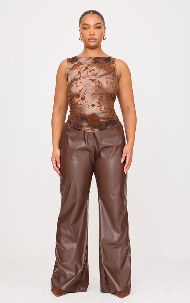 Plus Brown Devore Sleeveless Top Product Image