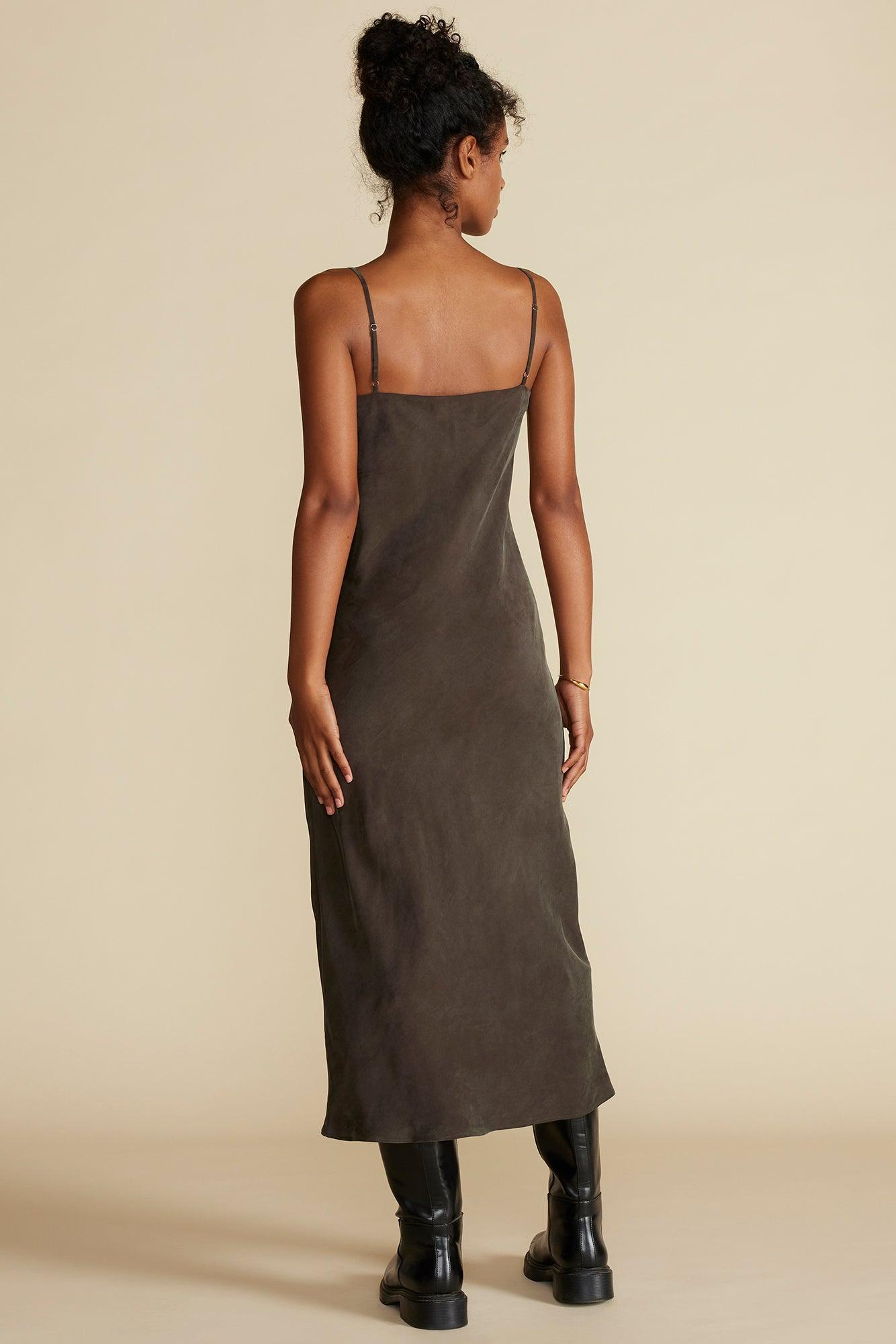 Eloise Cupro Slip Dress - Olive Green Product Image