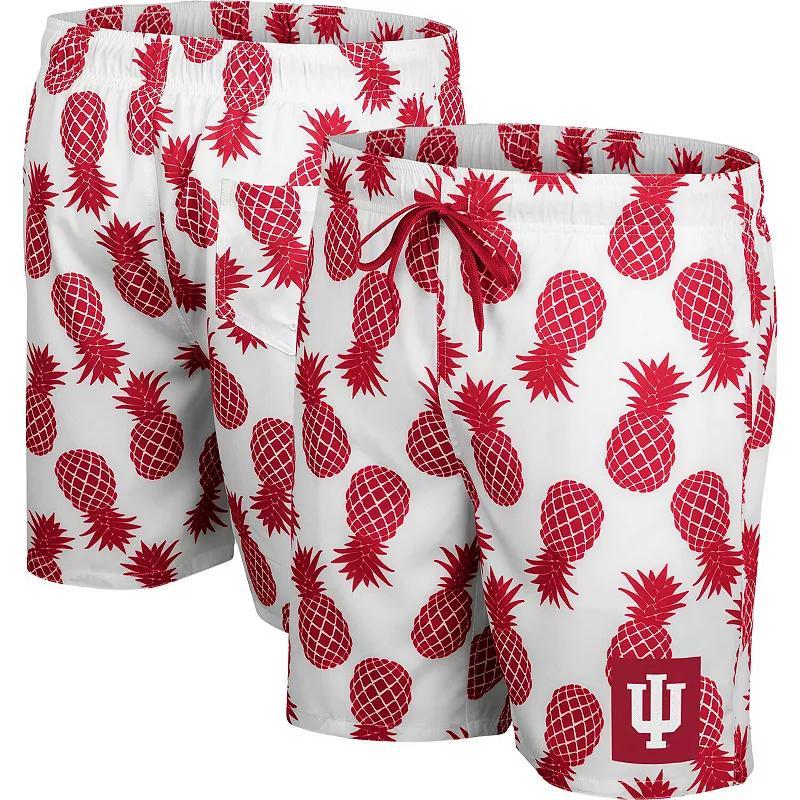 Mens Colosseum White/Crimson Indiana Hoosiers Pineapple Swim Shorts Product Image