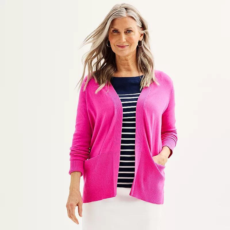 Womens Croft & Barrow Cardigan with Pockets Pink Product Image