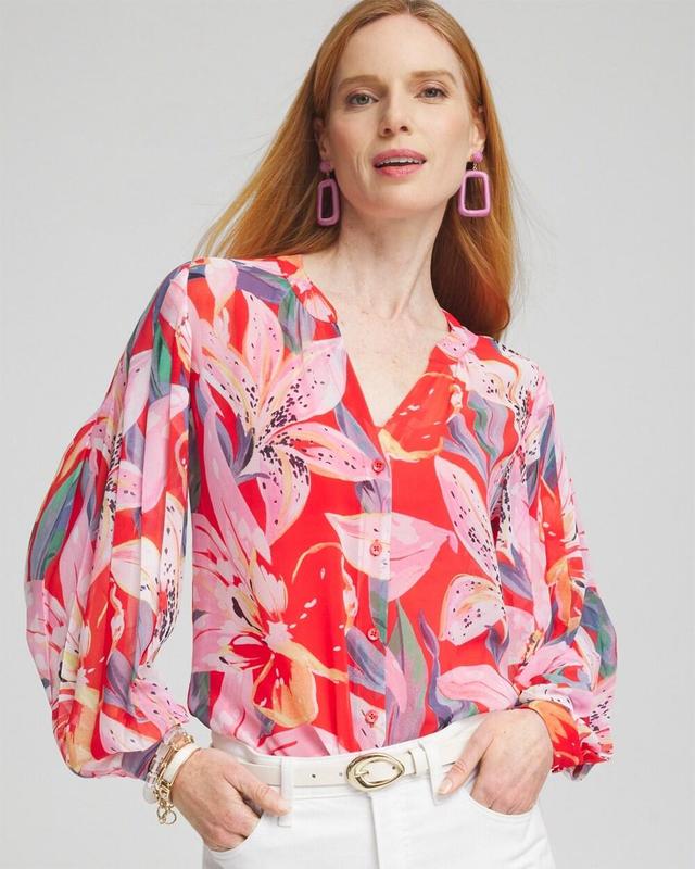 Women's Floral Pleated Sleeve Blouse Product Image