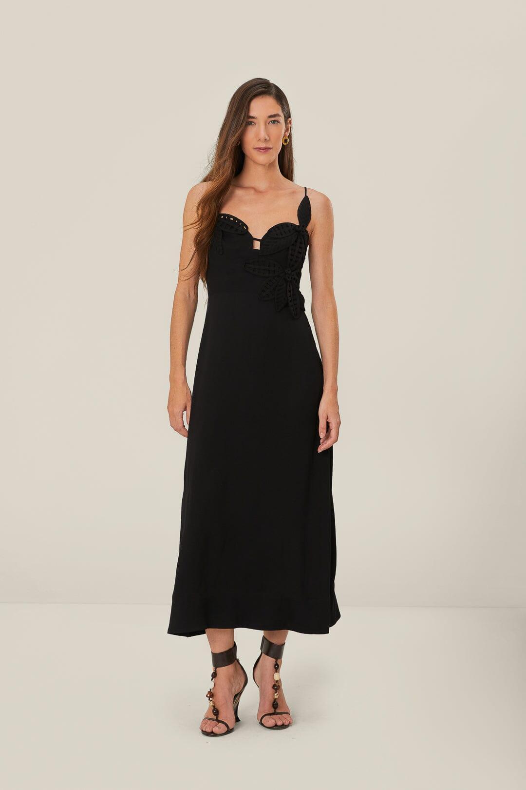 Black Flowered Bust Midi Dress Product Image