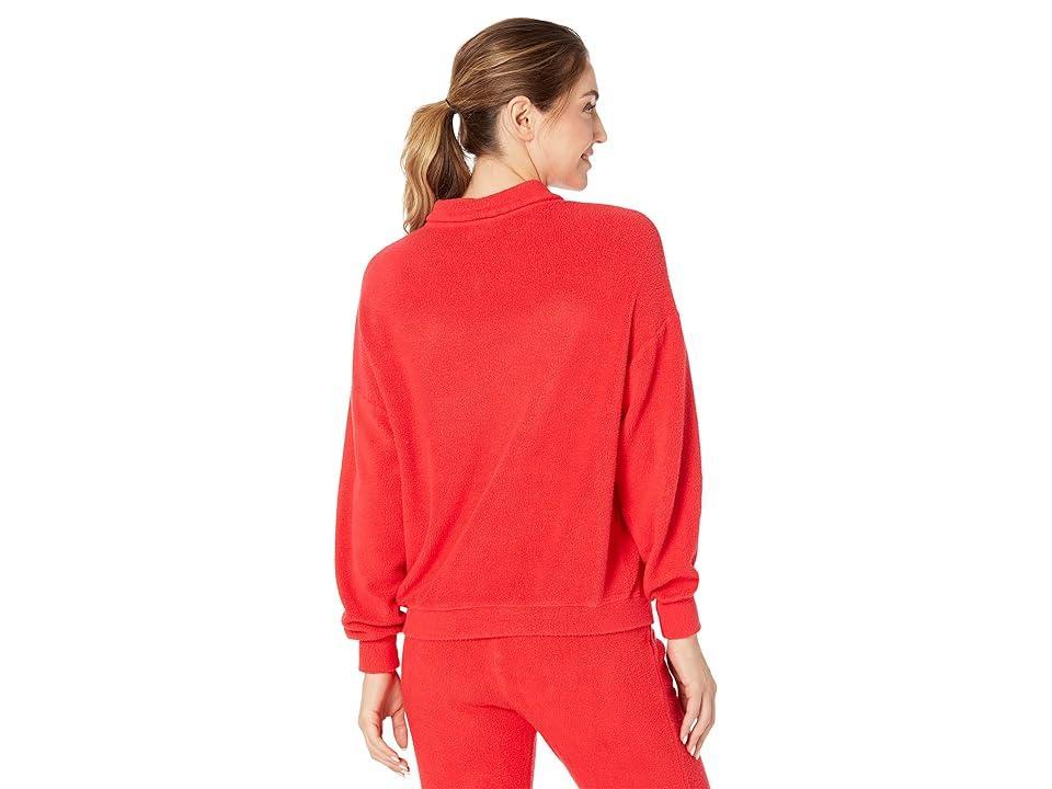 SUNDRY Faux Sherpa Collar Sweatshirt (Cherry) Women's Clothing Product Image