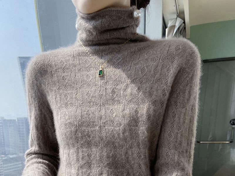 Turtleneck Plain Pointelle Sweater product image