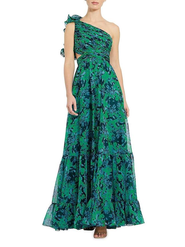 Womens Floral One-Shoulder Cut-Out Gown Product Image