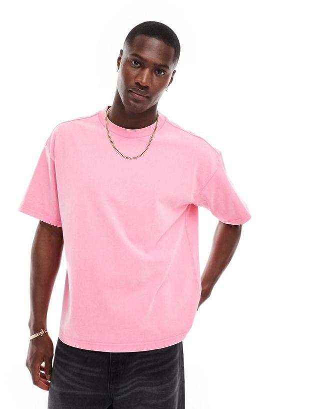 Weekday Great boxy fit T-shirt in washed pink Product Image