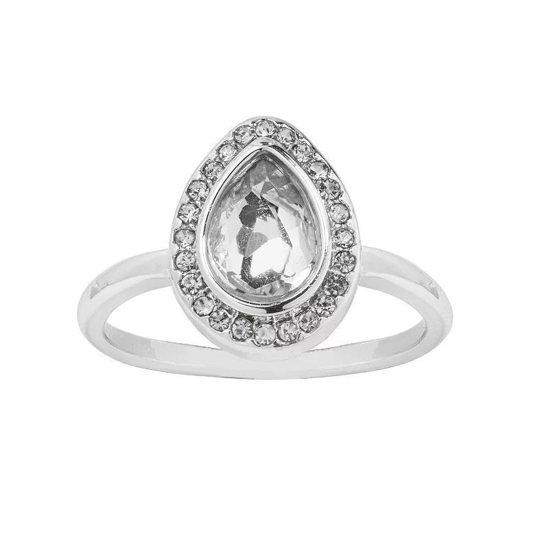 LC Lauren Conrad Silver Tone Crystal Pear Shaped Ring, Womens Clear Product Image