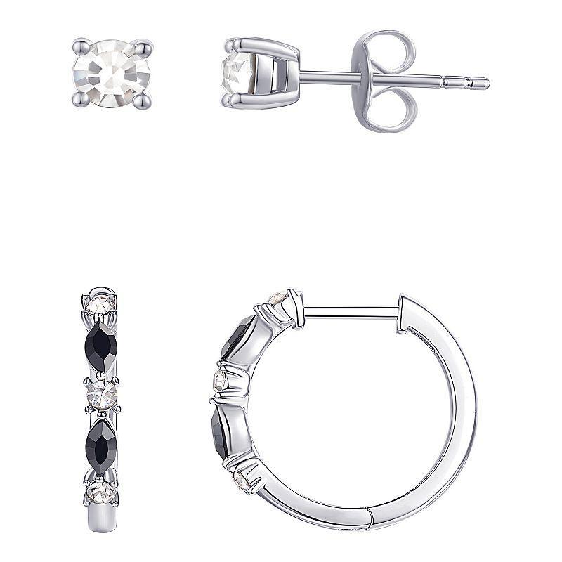 Chrystina Black & White Crystal Stud & Hoop Earring Duo, Womens Product Image