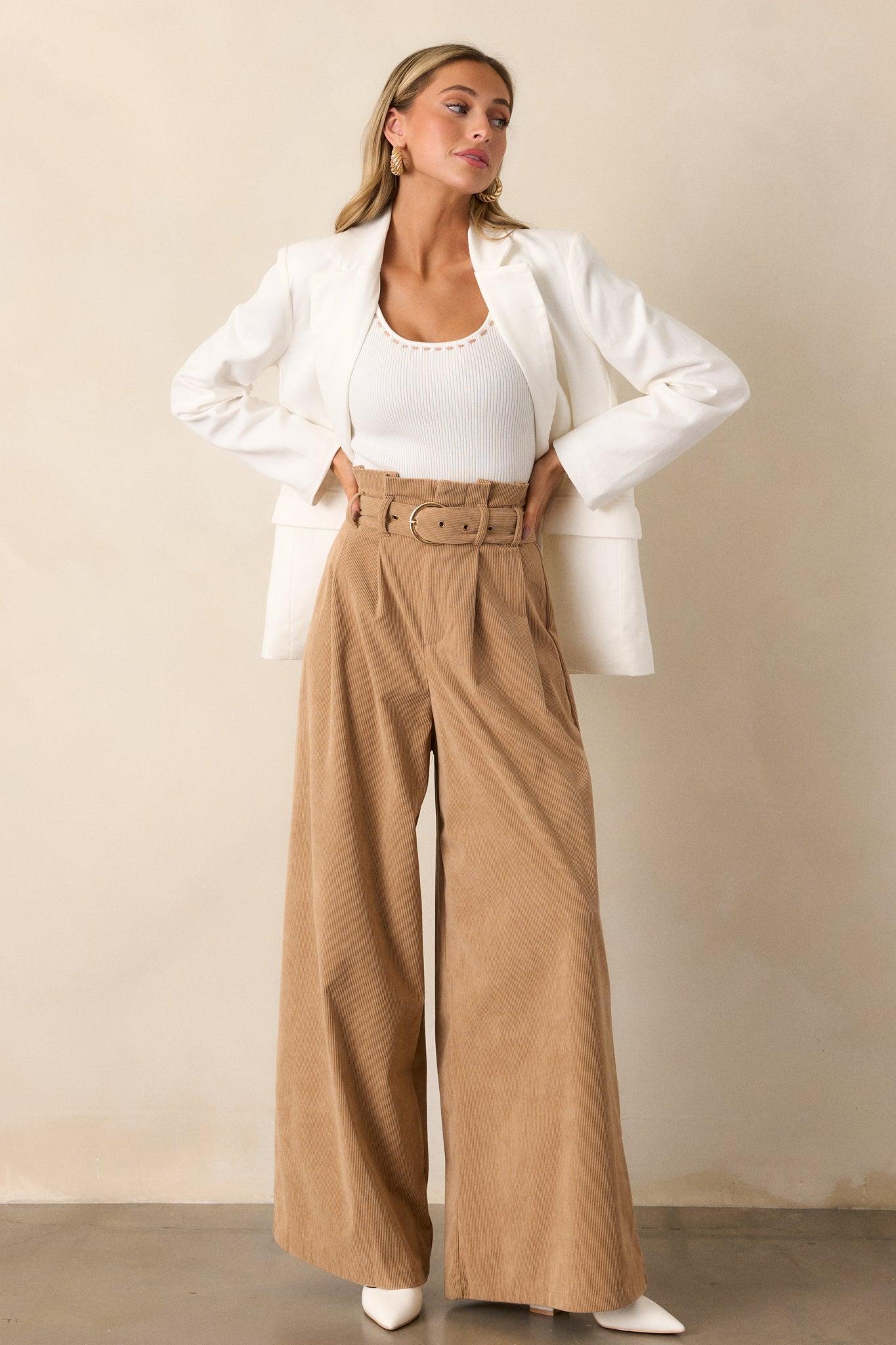 Keeping It Classy Tan Corduroy Pants Product Image